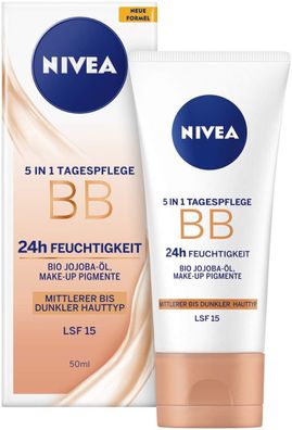 NIVEA 5in1 Tagespflege BB 24h Feuchtigkeit Mittlerer bis Dunkler Hauttyp 1x 50 ml