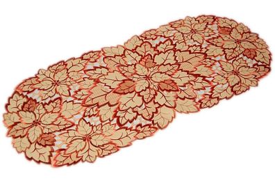 Tischläufer HERBST Oval 40x90 cm Blätter Terrakotta Tischdecke Decke Bestickt