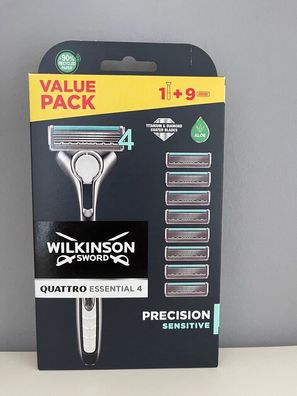 9x Wilkinson Quattro Essential 4 Precision Sensitive Rasierklingen + Rasier NEU