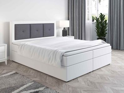 FURNIX Boxspringbett Aratisus 180x200 Bettkasten Topper SF17 + SA05 Weiß Graphit