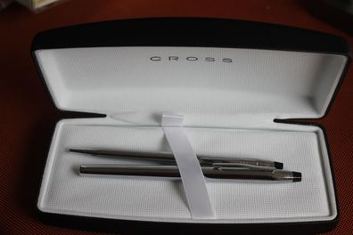 CROSS, 2teiliges Schreibset, Tintenroller, Kugelschreiber, Chrom, OVP