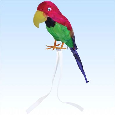 Papagei mit echten Federn ca. 42cm Vogel für Kostüm Pirat Hawaii Palme Deko
