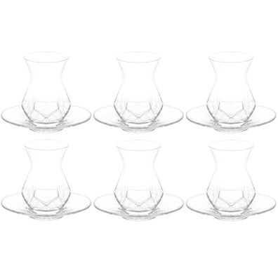 LAV Alya 12-teiliges türkisches Teeglas Set mit Gläsern und Tellern aus Glas Kristall