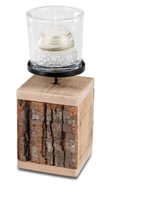 1 Stueck Leuchter Tischlicht mit Glas - Lindenholz rustikal…