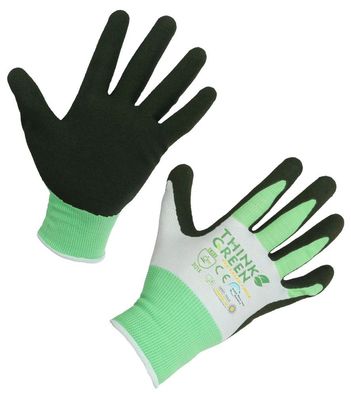 10 Paar Handschuh ThinkGreen Allround grün-weiß, Latexschaum Gr 6 / XS Feinstrick