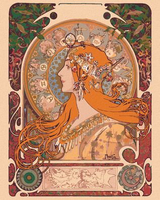 Zuty - Malen nach Zahlen - ZODIAC (ALPHONSE MUCHA), 40x50 cm