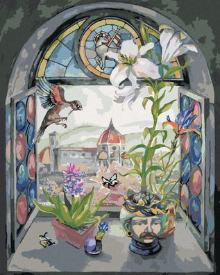 Zuty - Malen nach Zahlen - Fenster MIT BLICK AUF DIE Kathedrale SANTA MARIA, 40x50 cm