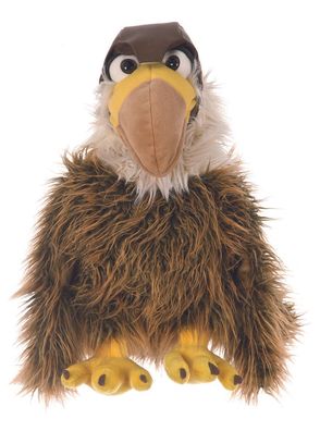 Bauchrednerpuppe der Flieger Adler mit Kappe Bruchpilot Vogel Handpuppe NEU