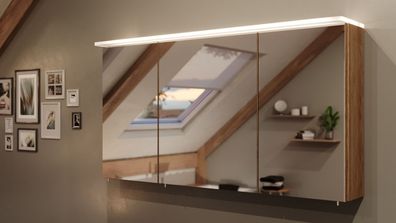 Spiegelschrank 120 cm LED Acrylglaslampe Eiche hell Spiegel Badezimmerspiegel