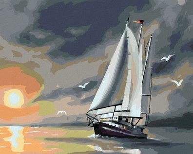 Zuty - Malen nach Zahlen - Segelschiff, MßWEN UND Sonnenuntergang (D. RUSTY RUST), 40