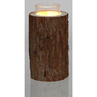 6x Windlicht Baumstamm Kerzenhalter Innendekoration Lampe Beleuchtung Holz Glas