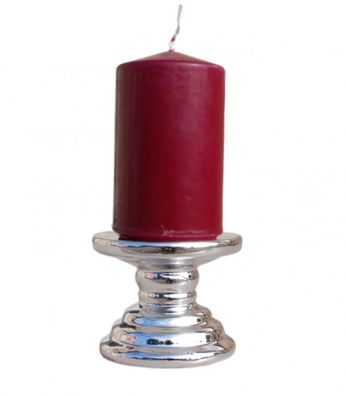 Keramik-Kerzenständer silber Kerzenhalter Tischleuchter Stumpenkerze Dekoration