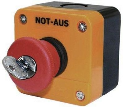 Einfach-NOT-AUS-Drucktaster Aufputz mit rotem Pilz 40 mm rastend abschließbar, IP 65