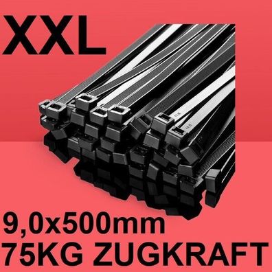 XXL Kabelbinder 9,0 x 500mm Industrie Qualität 9mm breit 50cm lang groß 75KG NEU