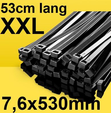 XXL Kabelbinder Schwarz Weiss 7,6x530mm Industrie Qualität groß breit 53cm lang