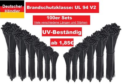 Kabelbinder 100 Stück Schwarz Weiss UV beständig Brandschutz UL94V2 Profi SET 2