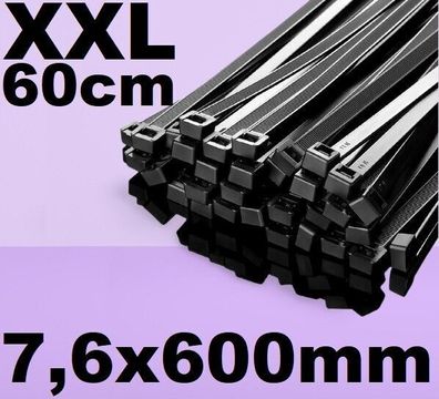 Profi Kabelbinder Schwarz 7,6 x 600mm Industrie Qualität groß lang XXL 60 cm TOP