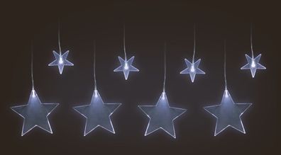 LED Sternenvorhang kalt weiß mit Timer - 100 cm - Deko Fenster Beleuchtung 8 Sterne