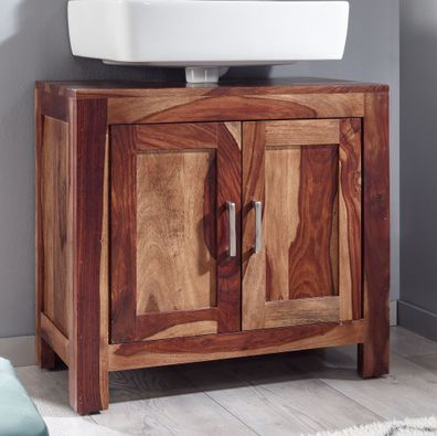 Wohnling Waschbeckenunterschrank 65x61x35 cm Badschrank Unterschrank Holz Massiv