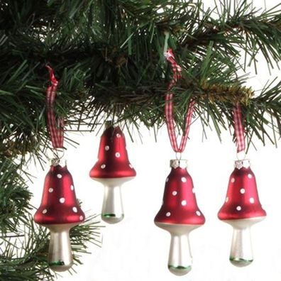 Glas-Weihnachtsbaumschmuck Pilz 4er-Set Christbaumkugeln Anhänger Weihnachtsdeko