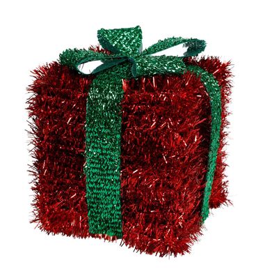 Lametta Weihnachtsgeschenk rot 13cm mit Schleife Weihnachtsdeko Geschenkpäckchen
