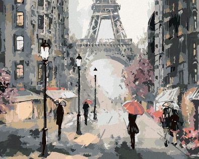 Zuty - Malen nach Zahlen - PARIS UND Menschen MIT ROSA Regenschirmen, 40x50 cm