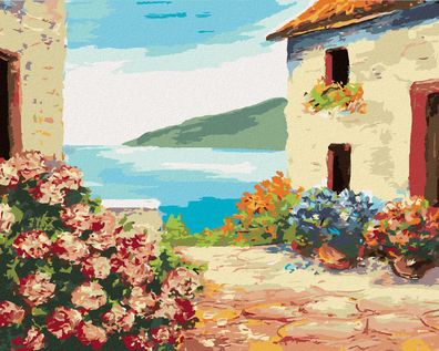 Zuty - Malen nach Zahlen - HAUS AM MEER UND BLUMEN, 40x50 cm