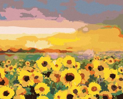 Zuty - Malen nach Zahlen - Sonnenblumen AUF EINEM FELD UND Sonnenuntergang, 40x50 cm