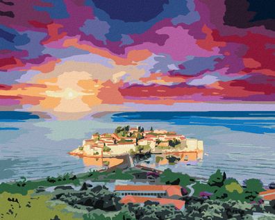 Zuty - Malen nach Zahlen - Ansicht VON SVETI STEFAN, 40x50 cm