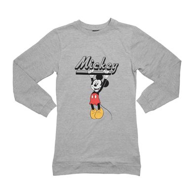 Disney Mickey Mouse Nachthemd für Damen Schlafshirt Pyjama Langarm Oberteil Grau