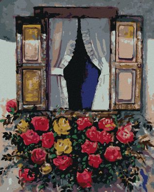 Zuty - Malen nach Zahlen - Fenster MIT BLßHENDEN BLUMEN, 40x50 cm