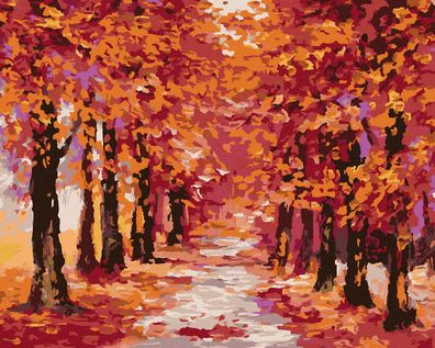 Zuty - Malen nach Zahlen - Herbstwald IN ROT GEFßRBT, 40x50 cm