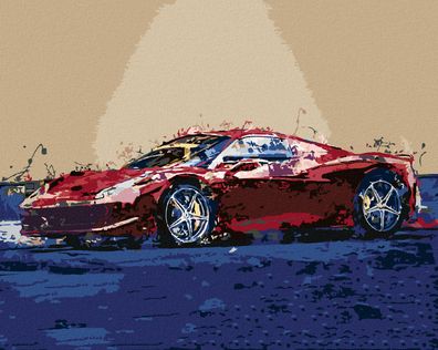 Zuty - Malen nach Zahlen - ROTES Abstraktes AUTO Ferrari, 40x50 cm