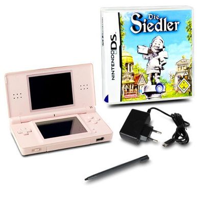 Nintendo DS LITE Konsole Rosa #74A + ähnliches Ladekabel + Spiel DIE Siedler DS