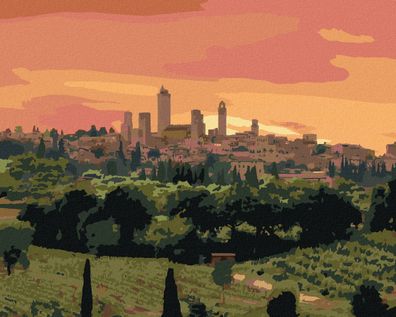 Zuty - Malen nach Zahlen - STADT UND Sonnenuntergang, Italien (TED DAVIS), 40x50 cm