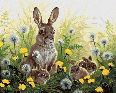 Zuty - Malen nach Zahlen - Kaninchen MIT JUNGEN UND LßWENZAHN (ABRAHAM HUNTER), 40x50