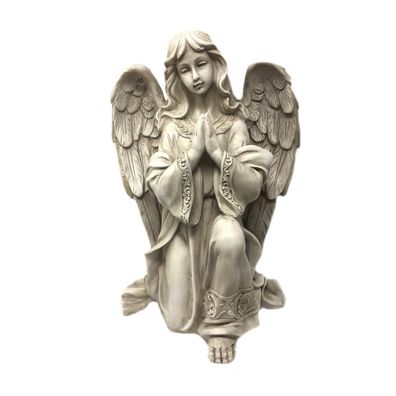 Gartenfigur Dekofigur - Engel knieend, betend, Bordüre, beige - Schutzengel Figur In