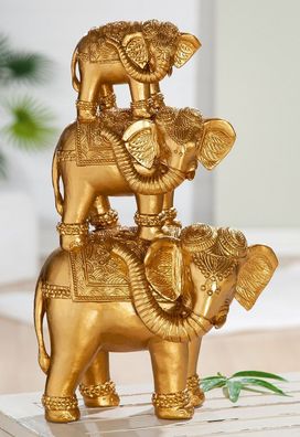 Dekofigur Indoor - Gilde Elefanten goldfarbig - Skulptur Statue Dekoration Wohnen