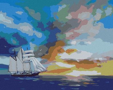 Zuty - Malen nach Zahlen - Segelschiff, Sonnenuntergang UND WOLKEN (D. RUSTY RUST), 4