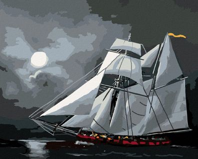 Zuty - Malen nach Zahlen - Segelschiff BEI Vollmond (D. RUSTY RUST), 40x50 cm