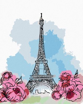 Zuty - Malen nach Zahlen - Eiffelturm IN PARIS MIT ROSA BLUMEN, 40x50 cm