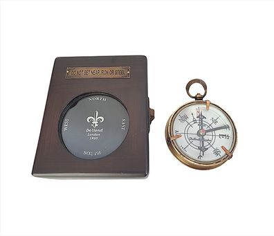 Maritimer Taschenuhren Kompass, Kartentisch Kompass, Tischkompass in Holzbox