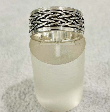 925/ - Silber Bandring mit Muster, 9 mm breit, Ringgröße 57, guter Zustand.