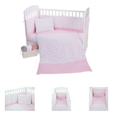 Kikkaboo Babybettwäsche 5-tlg Decke 135x95cm Kissen Nestchen für Bett 120x60cm