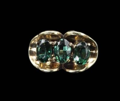 333/ 8kt Gelbgold Ring, mit grünem Turmalin, Gr. 56, Retro, Antik