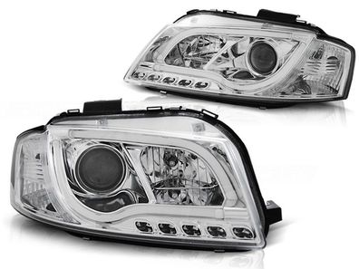 Scheinwerfer Tagfahrlicht AUDI A3 8P 05 03-03 08 LED TUBE LIGHTS CHROME TRU DRL