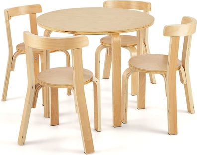 Kindersitzgruppe mit 4 Stühlen, 5-teiliges Kindertisch- & Stuhl-Set aus Pappel