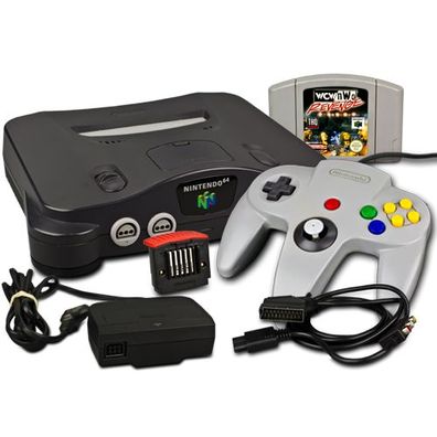 N64 Konsole + Controller + Expansions PAK + WCW vs NWO Revenge für Nintendo 64