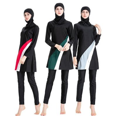 Frauen islamische Burkini Langarm Muslimah Badeanzug Patchwork Farbe Muslim
