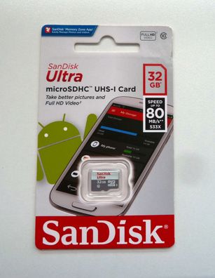 NEU: 32 GB SanDisk Ultra microSDHC UHS-I 32GB micro SDHC bis zu 80MB/ s